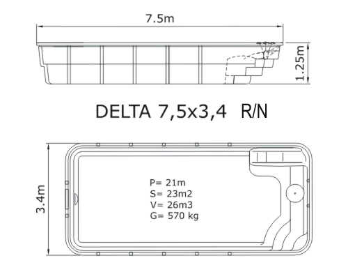 Piscina Delta 7,5 x 3,4 R